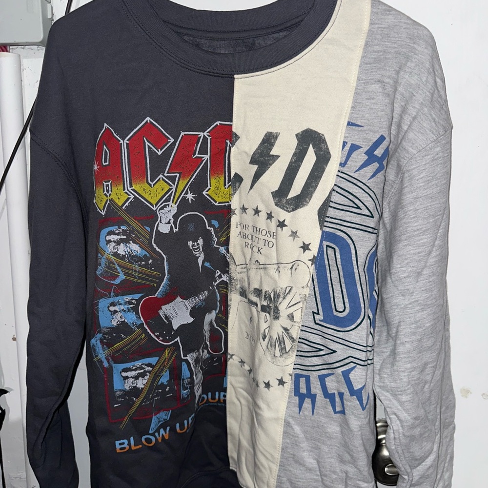 AC/DC Colorblock Long Sleeve Sweatshirt - Black, Cream, Gray